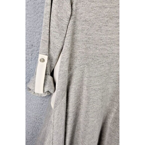 She + Sky Tunic Top Womens M Gray Beige Knit Semi Sheer Back Roll Tab Flowy - Picture 9 of 13